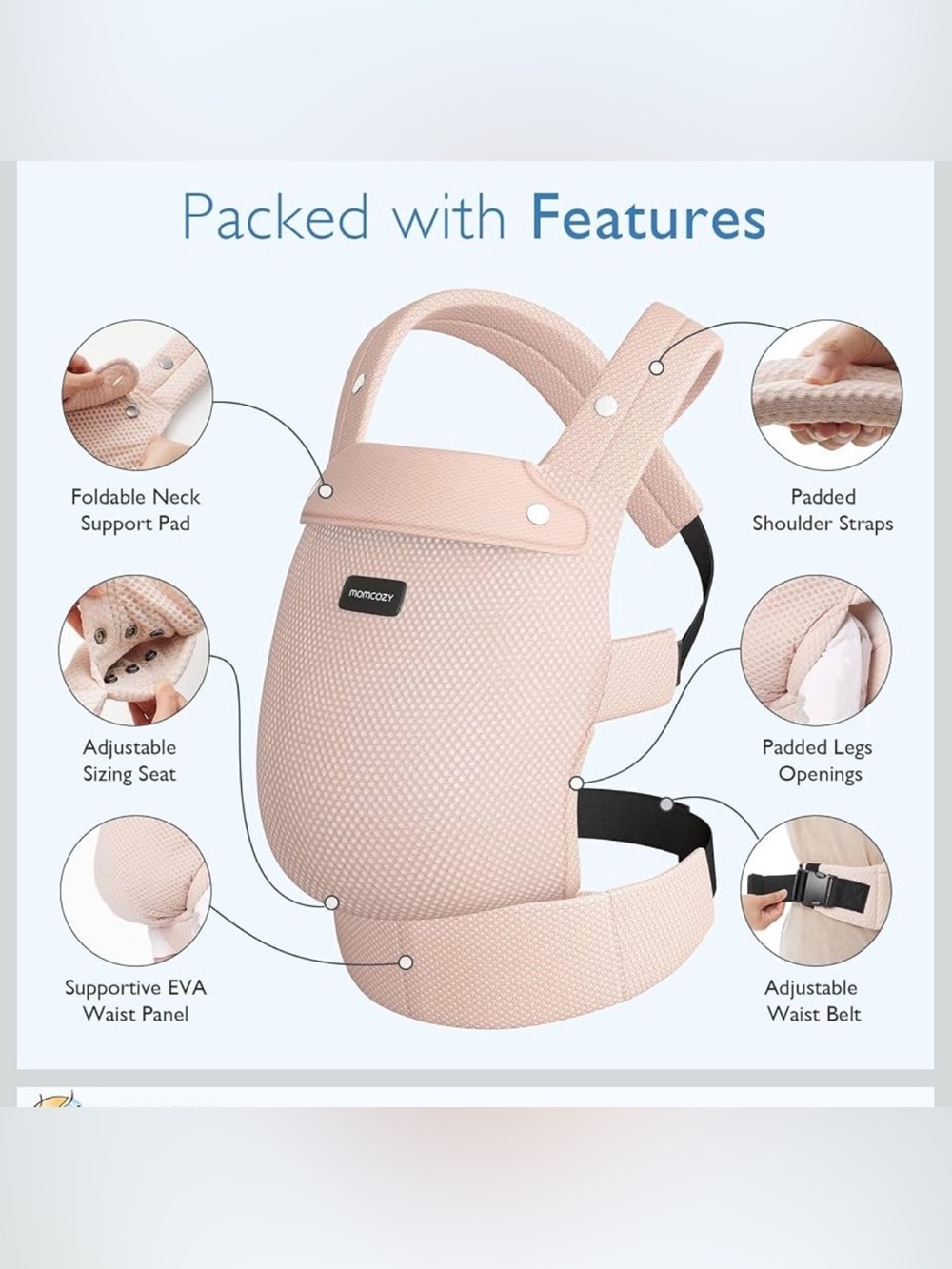 MOMCOZY-Pink Carrier – Soft Padded mesh - Picture 2 of 5
